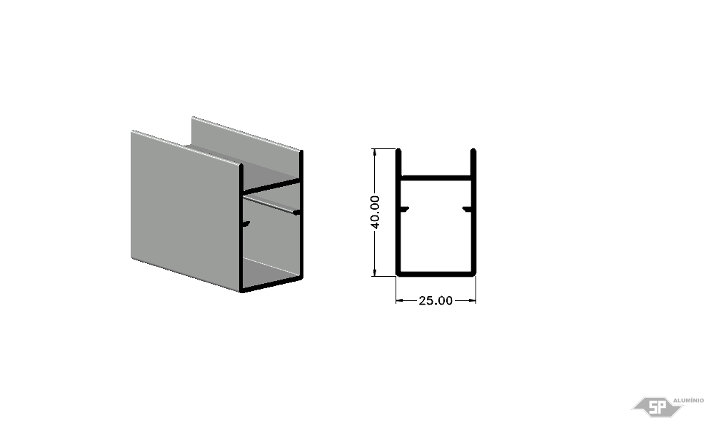 Desenho técnico do perfil de alumínio A-0055