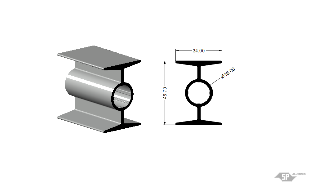 Desenho técnico do perfil de alumínio CHU-0280