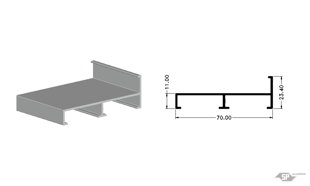 Desenho técnico do perfil de alumínio E-0277