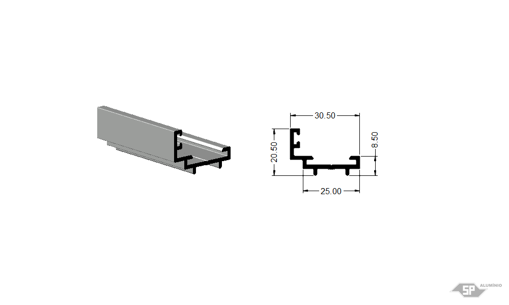 Desenho técnico do perfil de alumínio L-0592