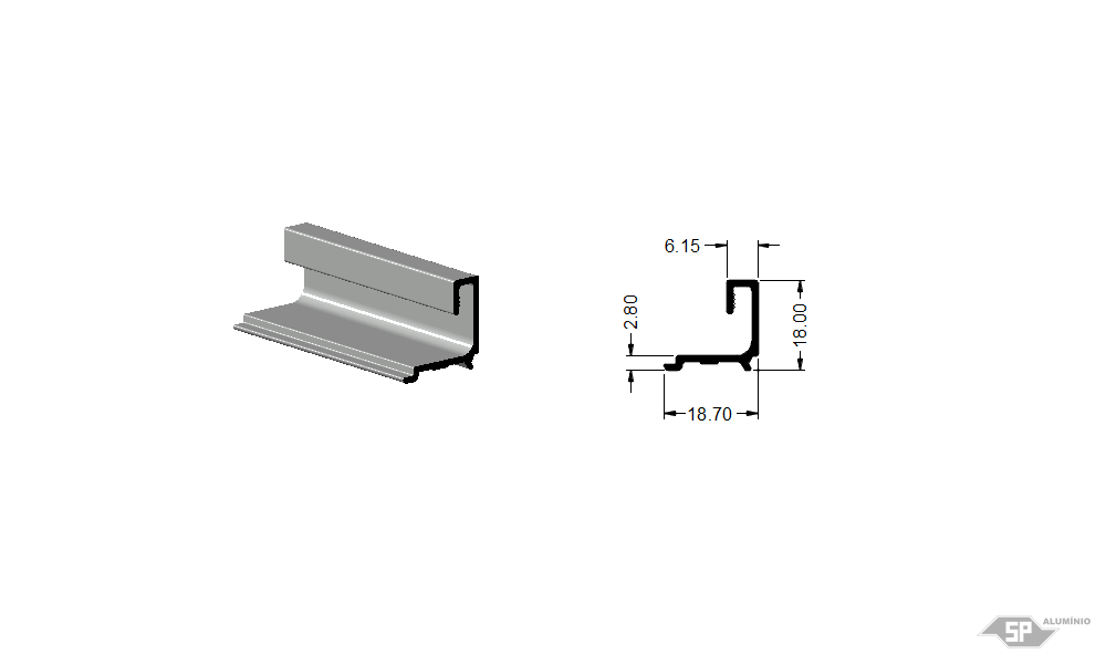 Desenho técnico do perfil de alumínio LG-0027