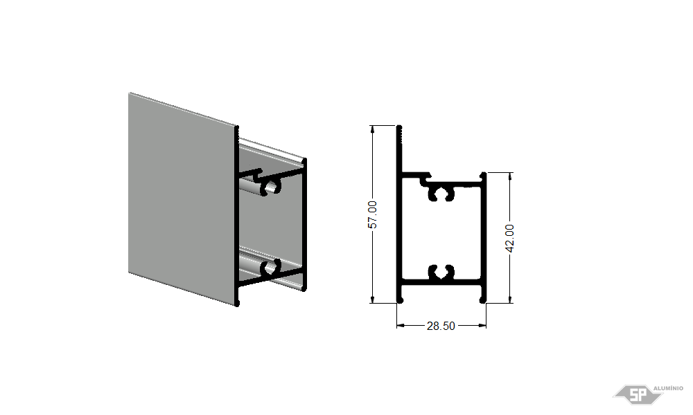 Desenho técnico do perfil de alumínio LG-0058