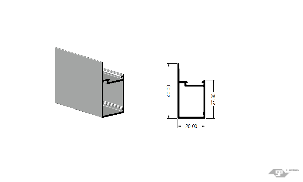 Desenho técnico do perfil de alumínio MP-0300/L