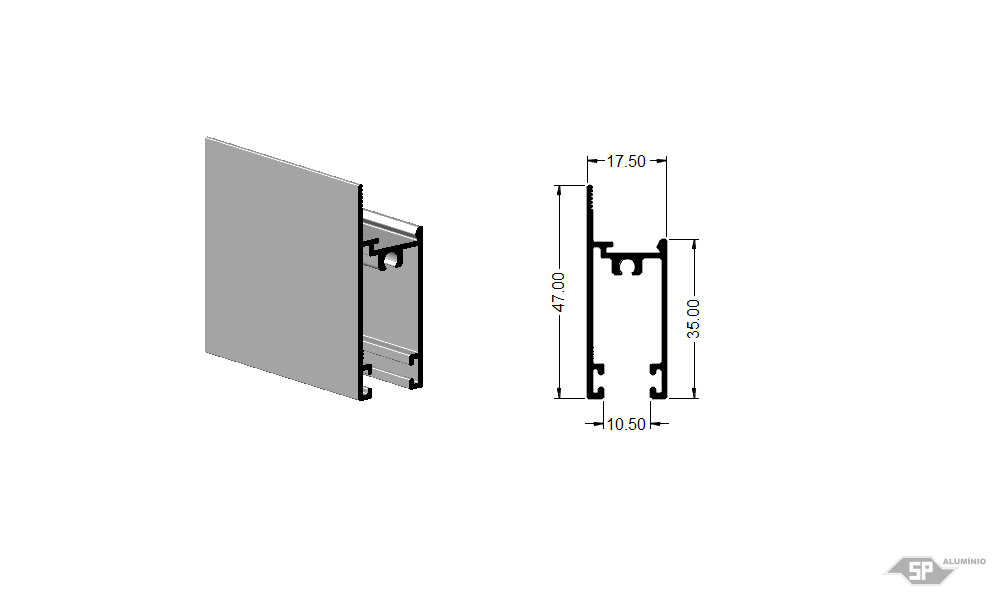 Desenho técnico do perfil de alumínio MP-0309/L