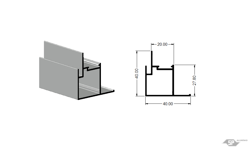 Desenho técnico do perfil de alumínio MP-0321/L