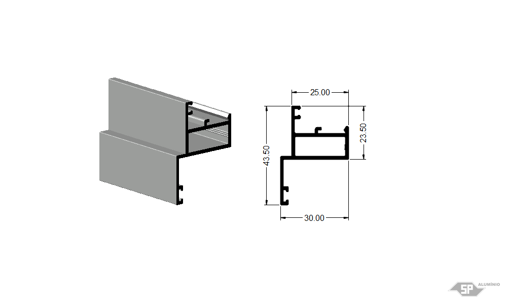 Desenho técnico do perfil de alumínio P-0146