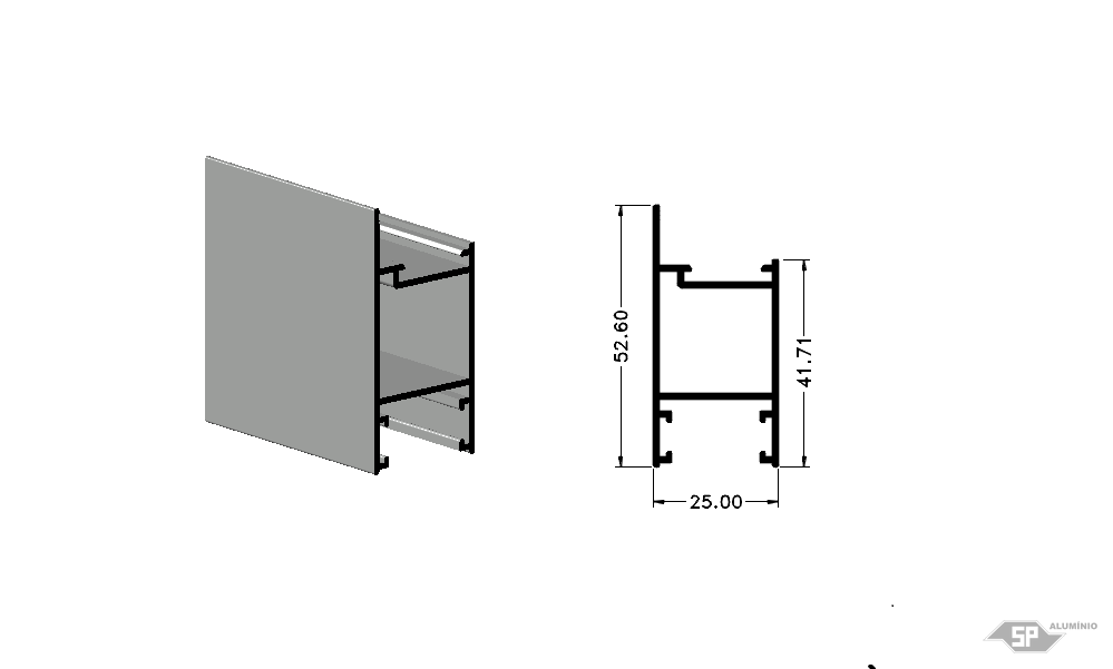Desenho técnico do perfil de alumínio SU-0039