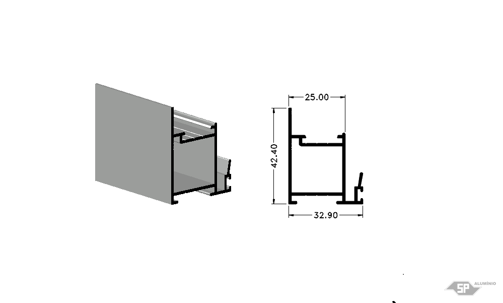 Desenho técnico do perfil de alumínio SU-0041