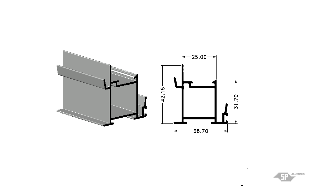 Desenho técnico do perfil de alumínio SU-0042