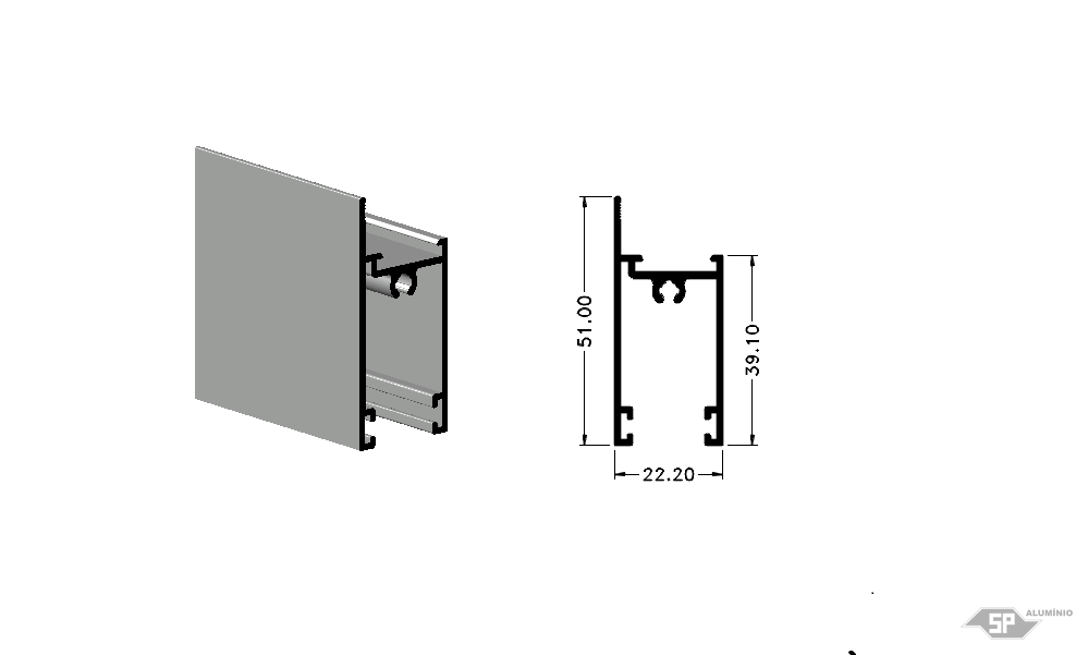 Desenho técnico do perfil de alumínio SU-0053