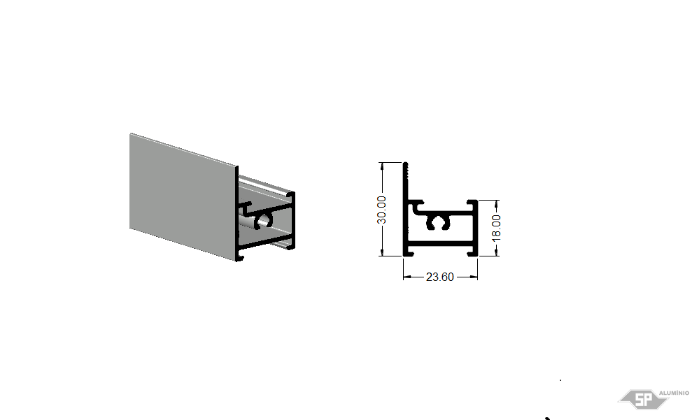 Desenho técnico do perfil de alumínio SU-0082