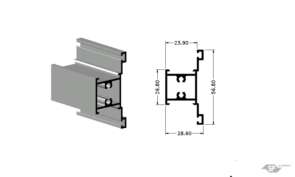 Desenho técnico do perfil de alumínio SU-0086