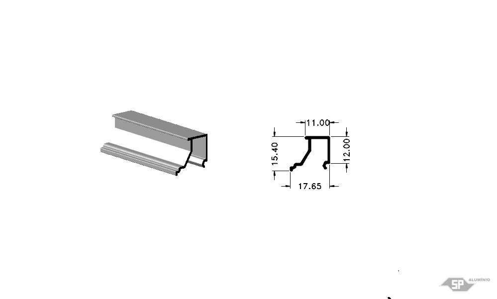 Desenho técnico do perfil de alumínio SU-0102