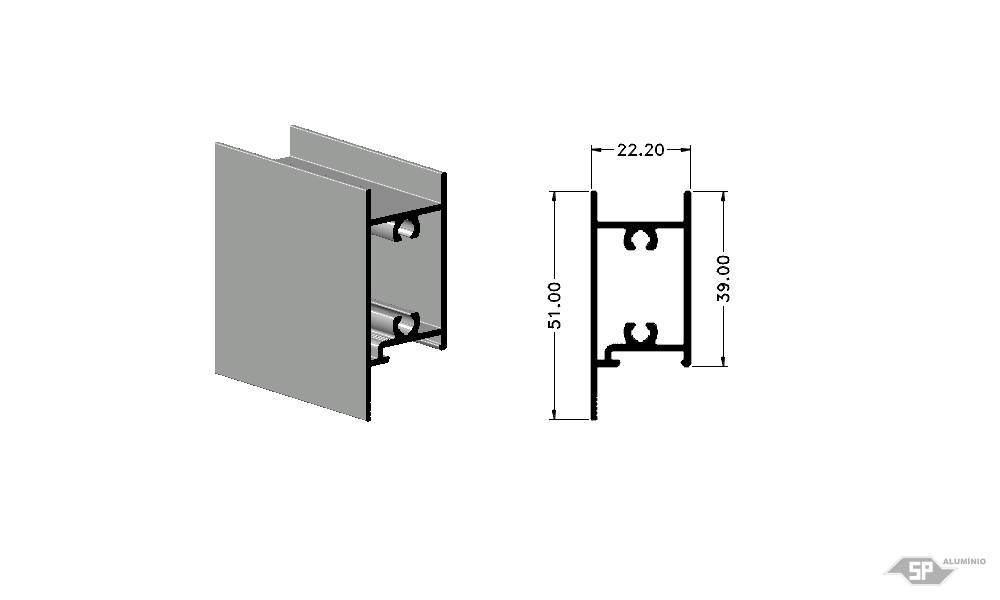 Desenho técnico do perfil de alumínio SU-0110
