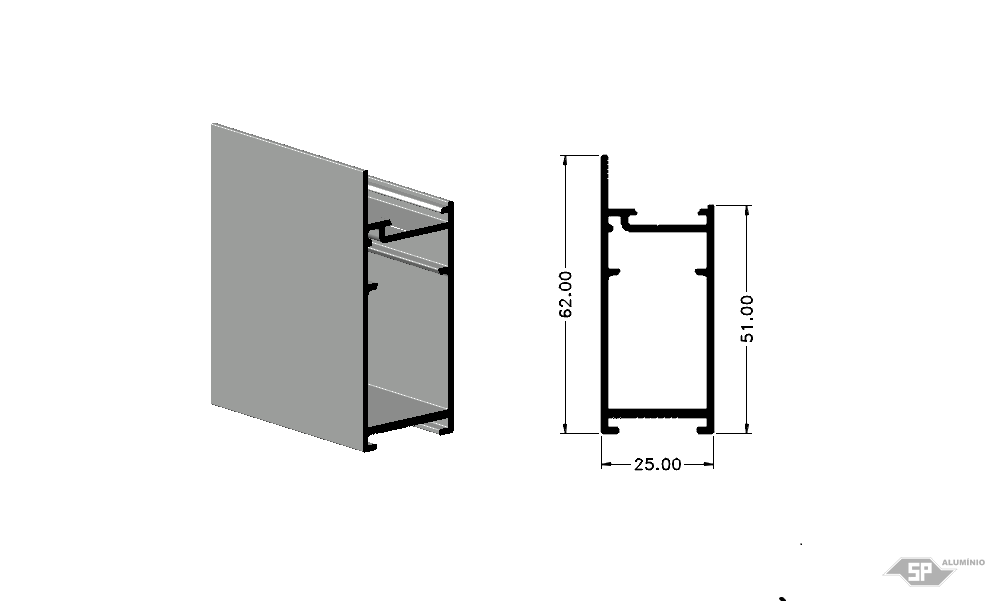 Desenho técnico do perfil de alumínio SU-0111
