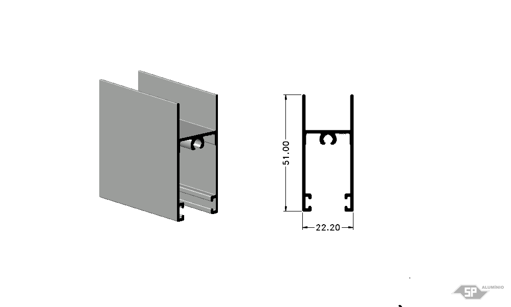 Desenho técnico do perfil de alumínio SU-0187