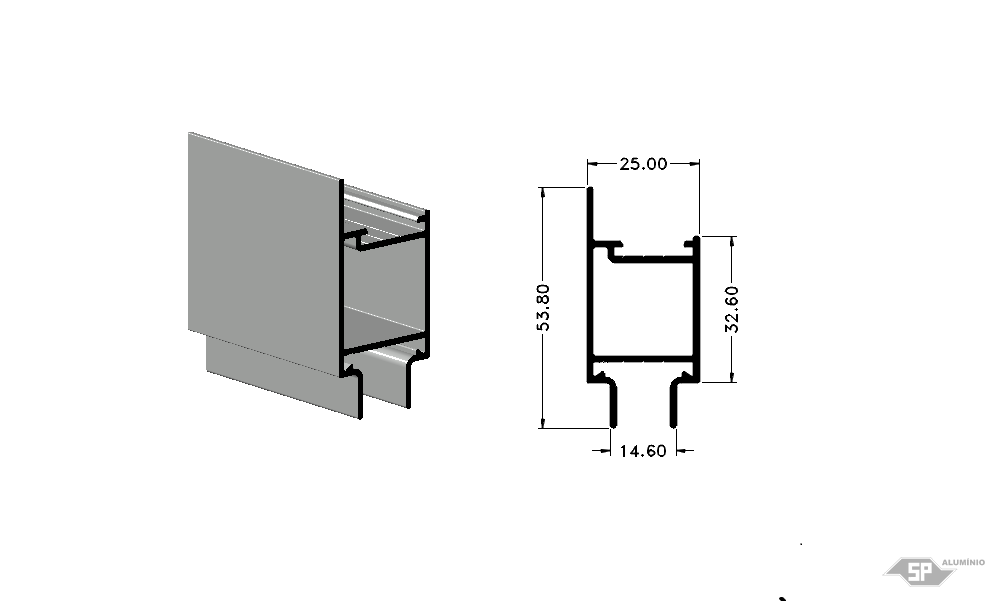 Desenho técnico do perfil de alumínio SU-0192