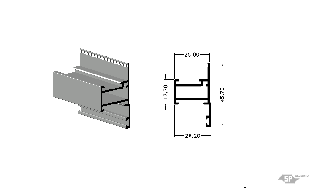Desenho técnico do perfil de alumínio SU-0200