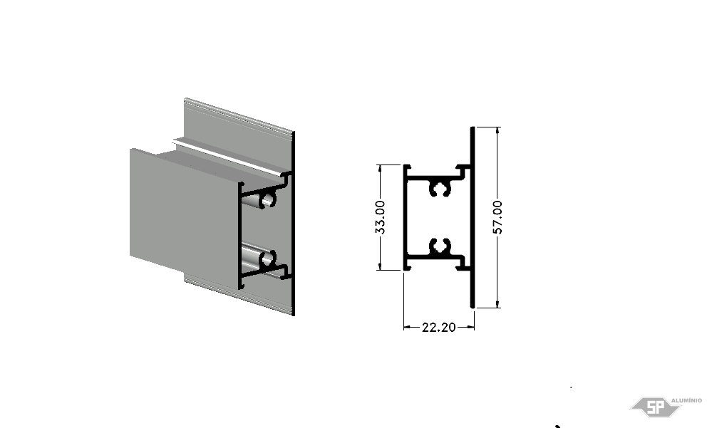 Desenho técnico do perfil de alumínio SU-0227