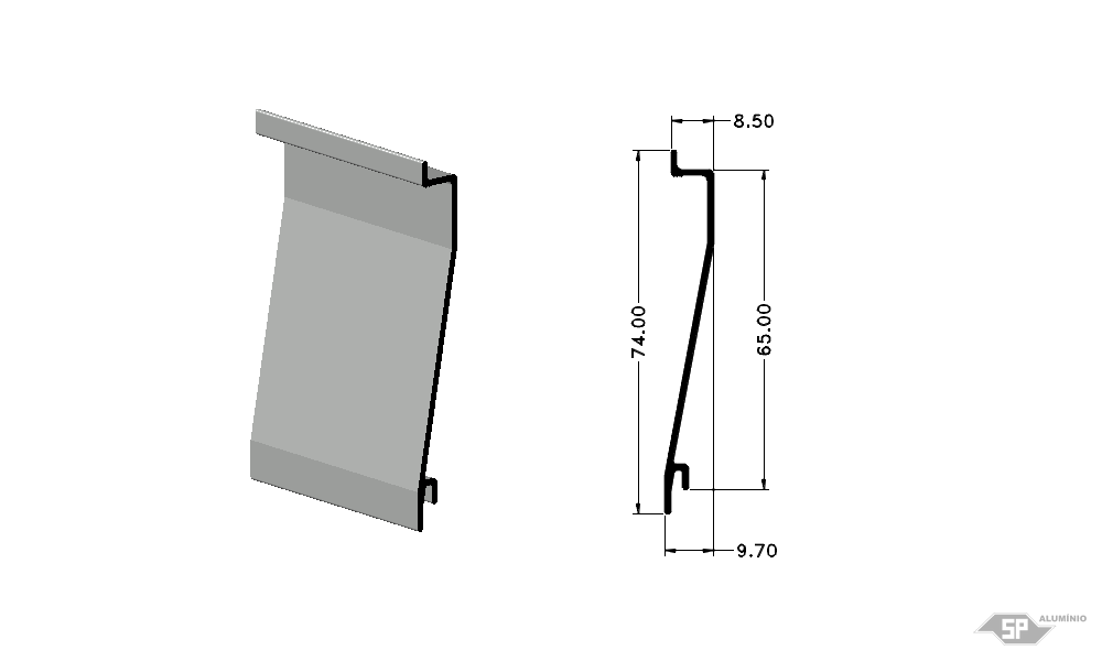 Desenho técnico do perfil de alumínio VZ-0024