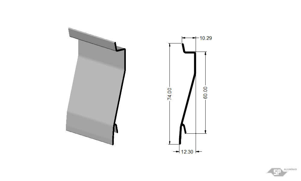 Desenho técnico do perfil de alumínio VZ-0051