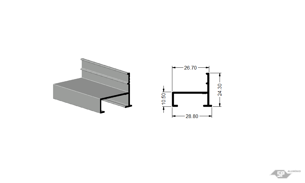 Desenho técnico do perfil de alumínio Y-0721/L