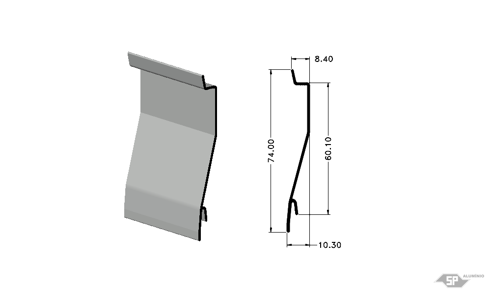 Desenho técnico do perfil de alumínio Z-0201