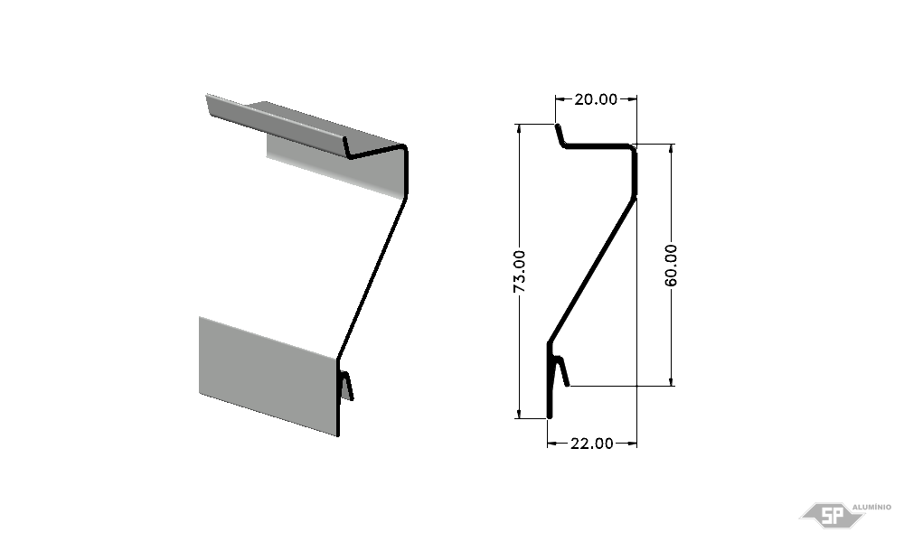 Desenho técnico do perfil de alumínio Z-0203