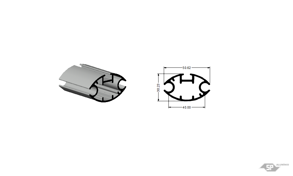 Desenho técnico do perfil de alumínio SP-1093