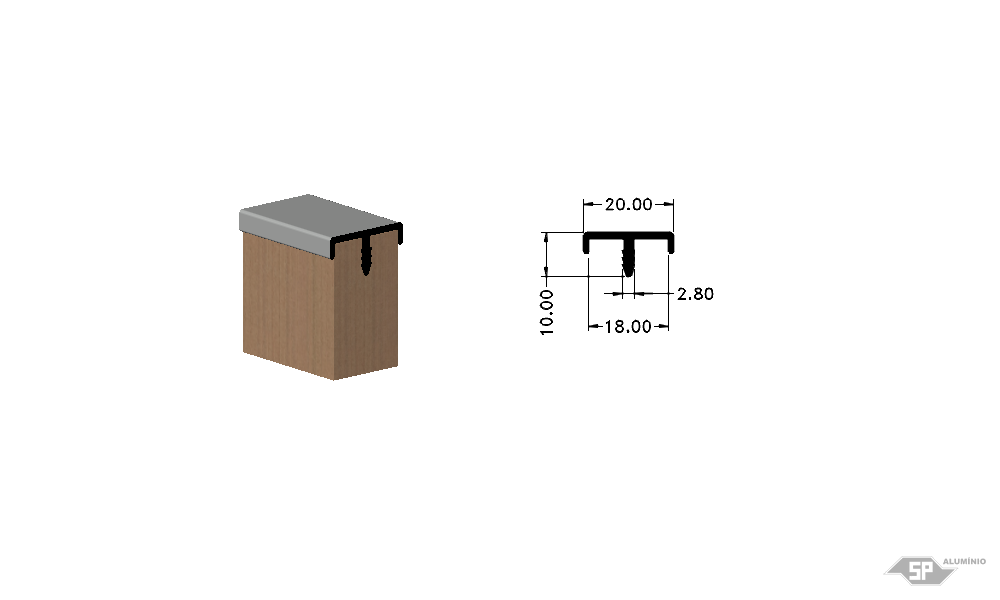 Desenho técnico do perfil de alumínio SP-0020
