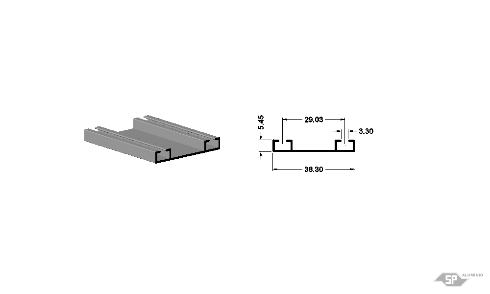 Desenho técnico do perfil de alumínio SP-0048/L