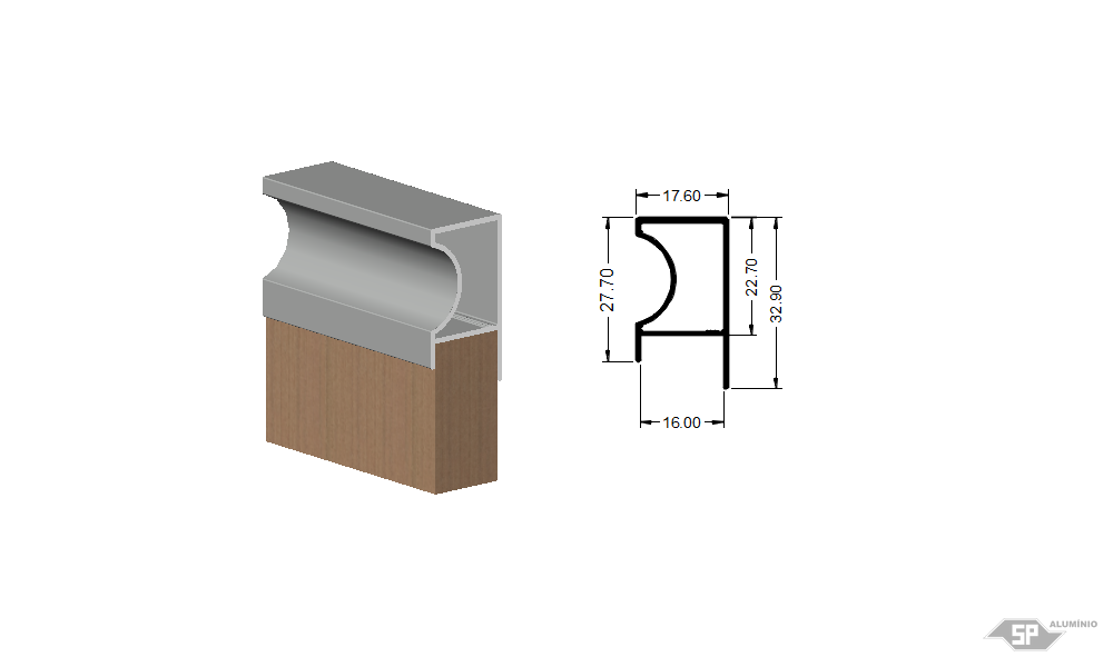 Desenho técnico do perfil de alumínio SP-0053/S