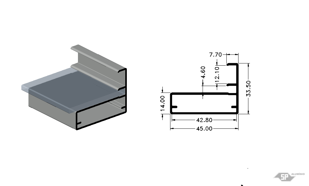 Desenho técnico do perfil de alumínio SP-0088/L