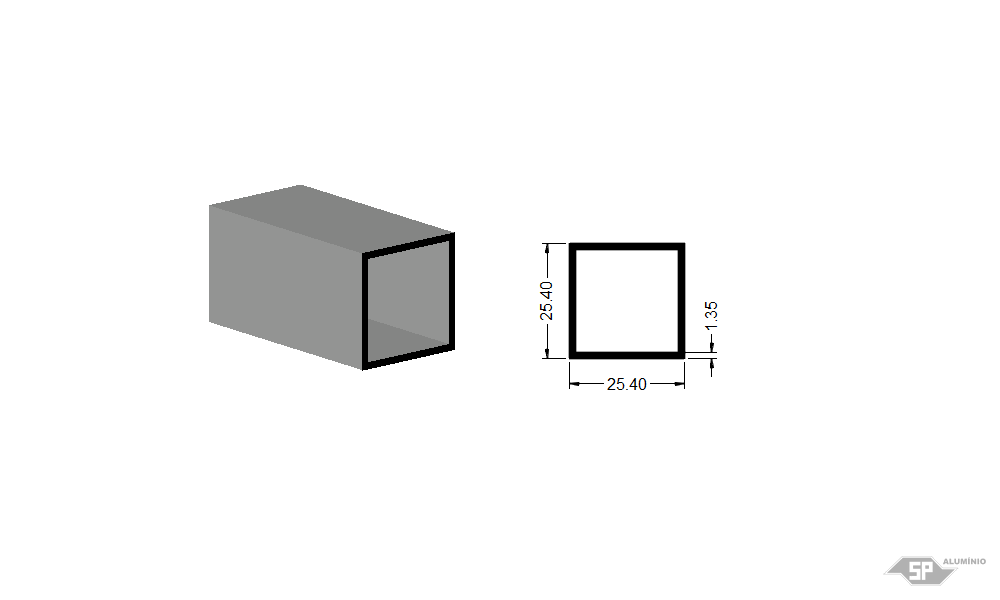Desenho técnico do perfil de alumínio TUB-4008/L