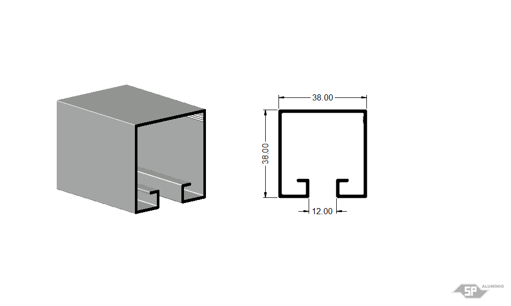 Desenho técnico do perfil de alumínio U-0990/L