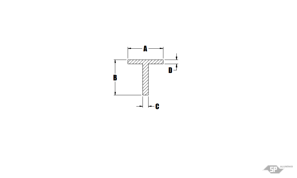 Desenho técnico do perfil de alumínio PERFIL T