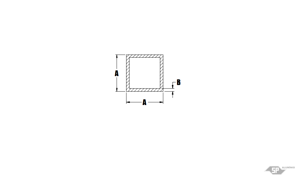 Desenho técnico do perfil de alumínio TUBO QUADRADO