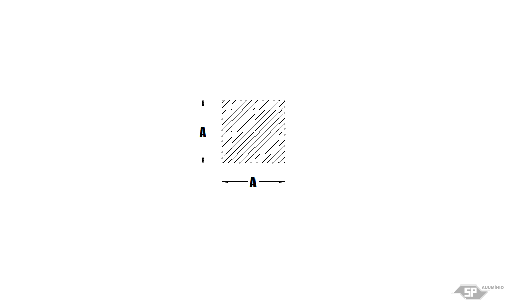Desenho técnico do perfil de alumínio VERGALHÃO QUADRADO