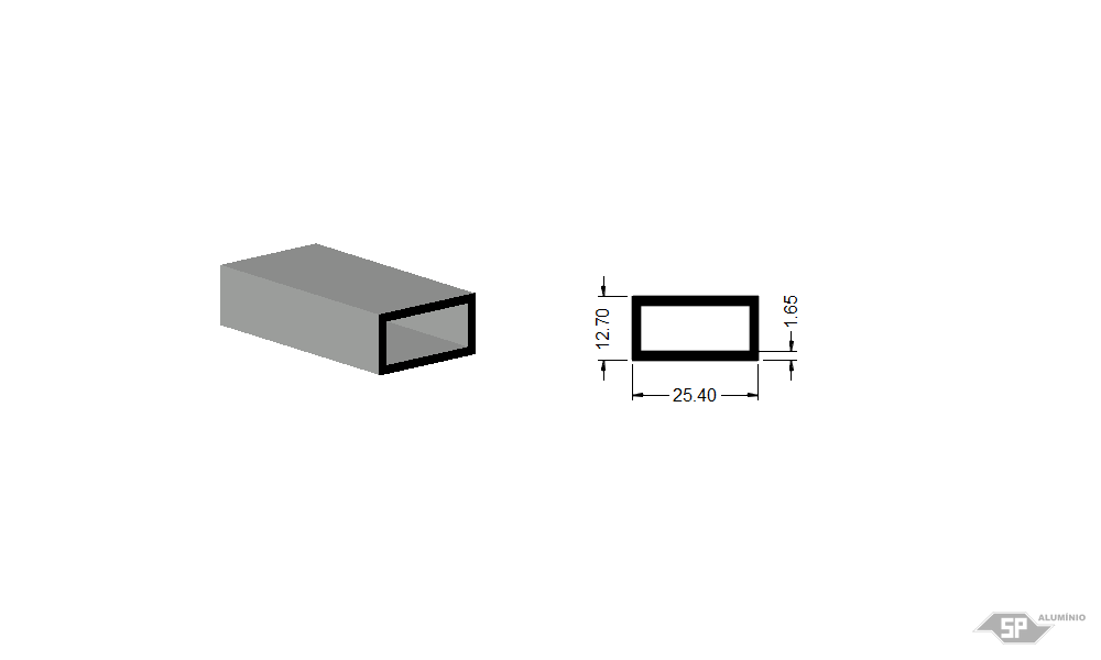 Desenho técnico do perfil de alumínio TUB-4501