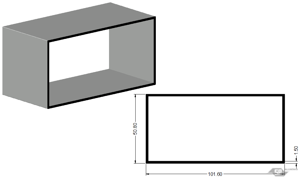 Desenho técnico do perfil de alumínio TUB-4599/L